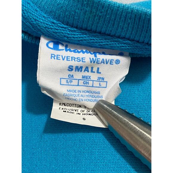 Vintage Champion Reverse Weave 90s Olympia Revive Blue Sweatshirt size Small - Picture 8 of 11